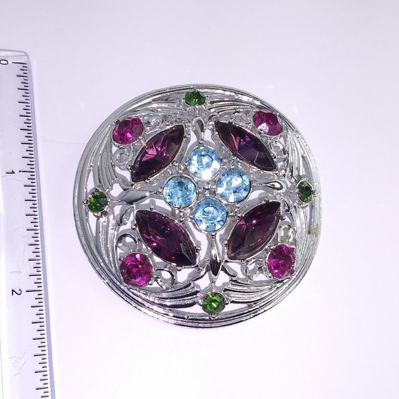 Sara Cov Purple Springtime 1972 Rhinestone Brooch Pin - Picture 2 of 8